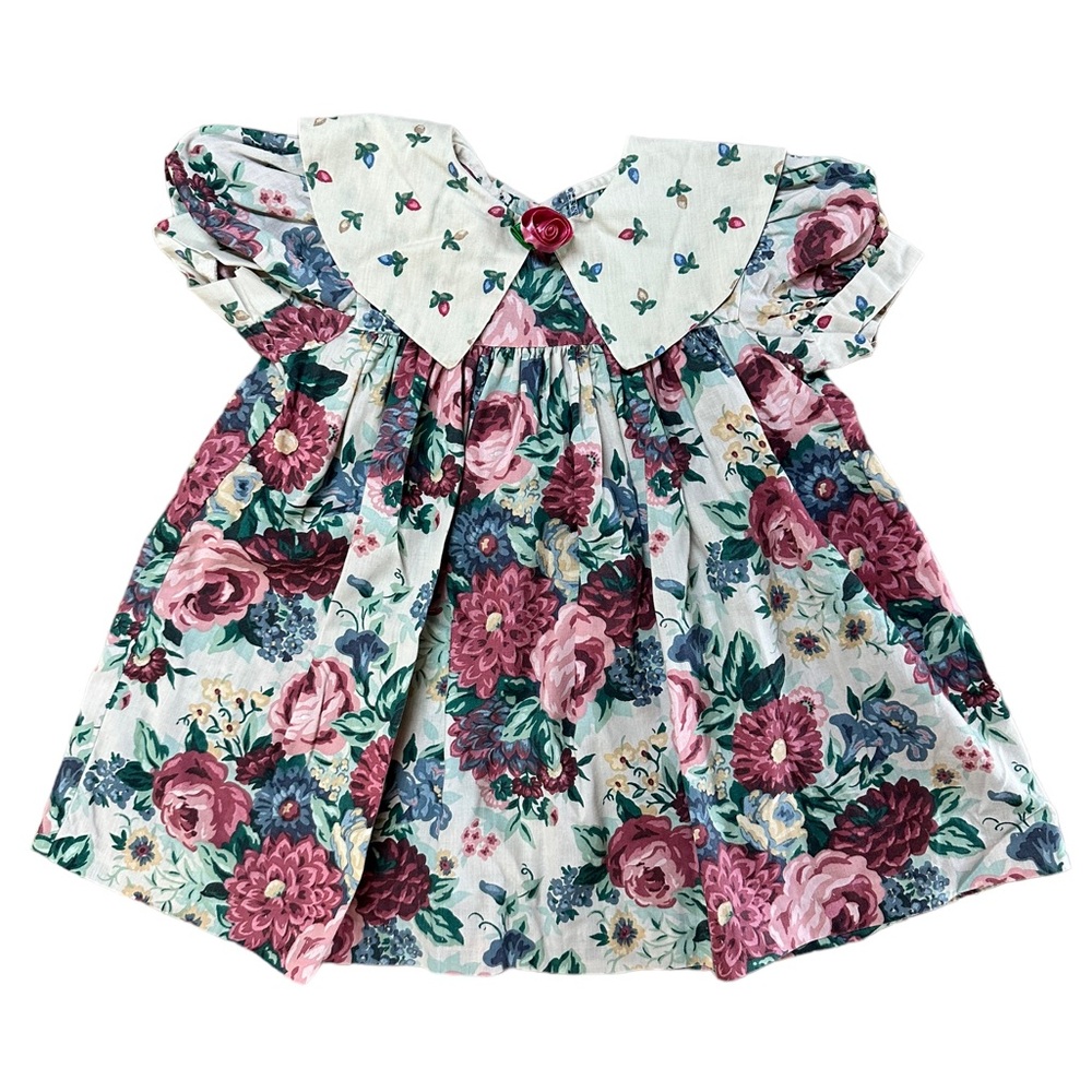 Cutest One Cream Vintage Floral Toddler Dress with Rose on Collar (3T)